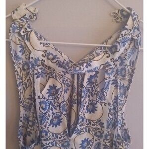 Womens Kaari Blue Floral Print Top Sleeveless Cutouts On Neckline Medium